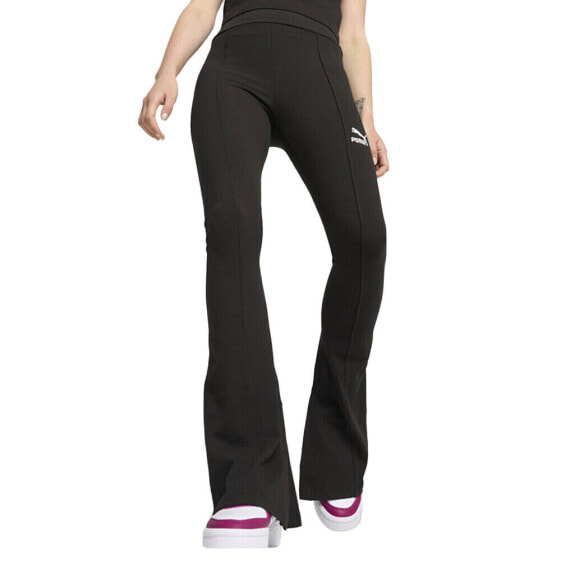 Puma Classics Pintuck Flared Leggings Womens Black Athletic Casual 62662401