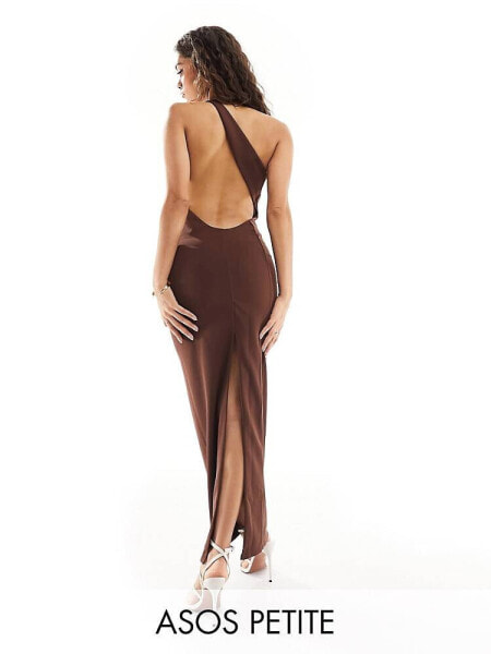 ASOS DESIGN Petite sculpted asymmetric maxi dress in chocolate