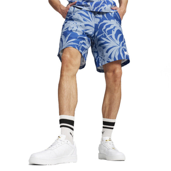 Puma Essential Palm Resort Graphic Woven 8 Inch Shorts Mens Blue Casual Athletic