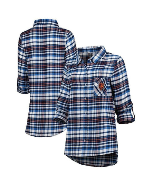 Женская пижама Concepts Sport womens Navy, Orange Chicago Bears Mainstay Flannel Full-Button Long Sleeve Nightshirt