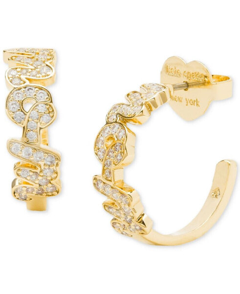 Gold-Tone Love You, Mom Crystal Small Huggie Hoop Earrings, 0.5"