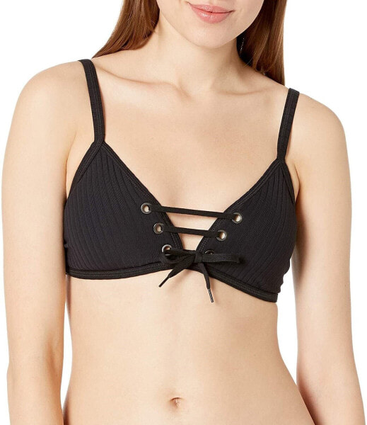 Seafolly Women's 236673 Inka Rib Lace Up Bikini Top BLACK Swimwear Size 4