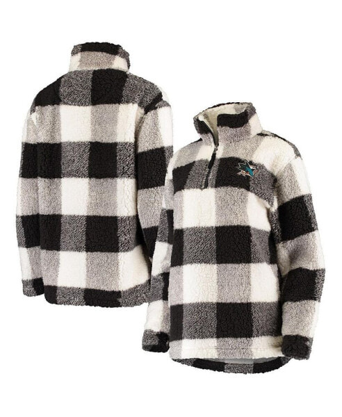 Women's Black and White San Jose Sharks Plaid Sherpa Quarter-Zip Jacket