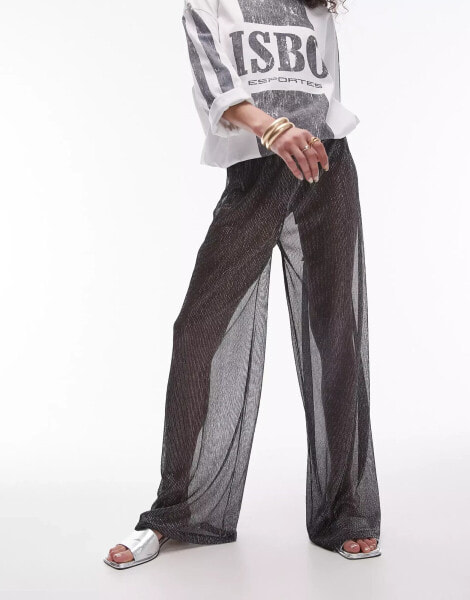 Topshop lurex sheer trouser in black