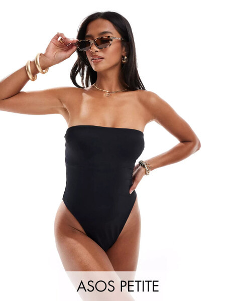 ASOS DESIGN Tall sleek bandeau swimsuit in black