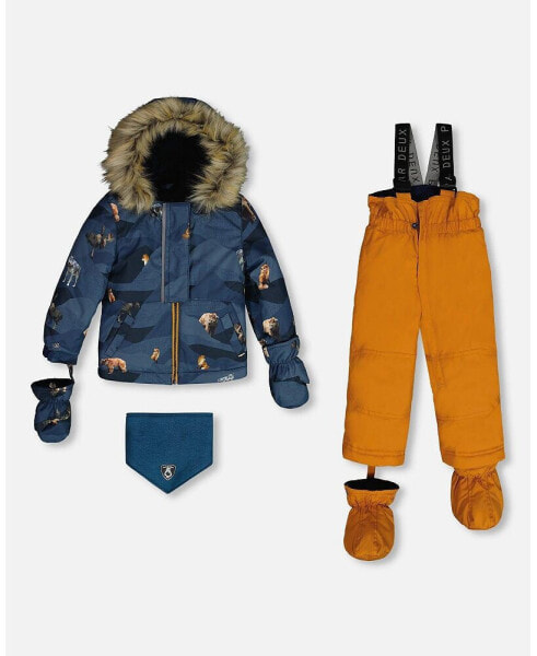 Baby Boy Two Piece Baby Snowsuit Ochre And Navy Printed Mountains - Infant|Toddler