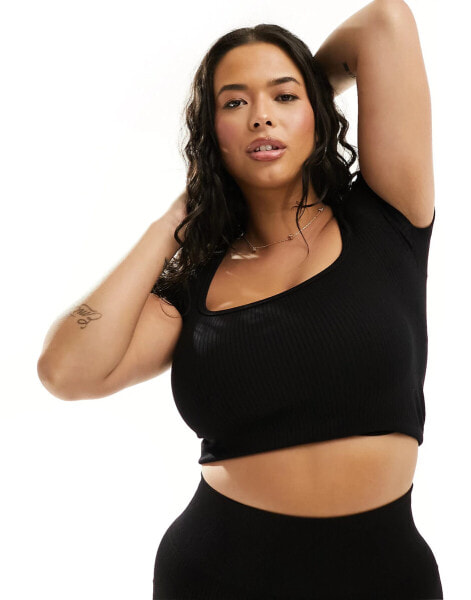 ASOS 4505 Curve Icon seamless rib performance t-shirt in black