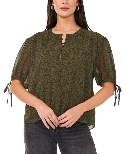 Women's Printed Crewneck Elbow Sleeve Blouse