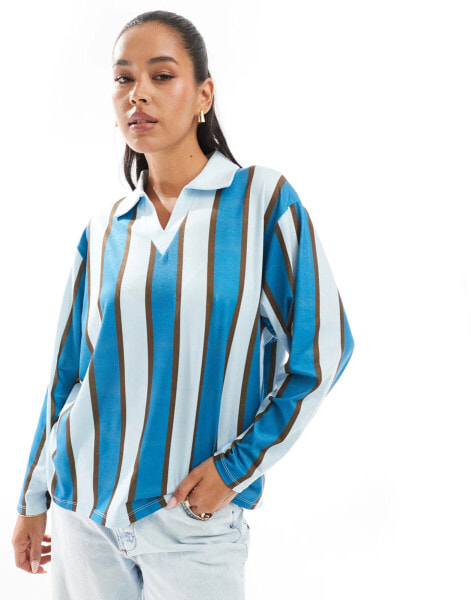 ASOS DESIGN football varsity top in blue stripe