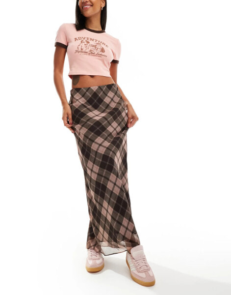 Miss Selfridge check maxi skirt in pink check