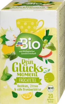 Früchtetee "Dein Glücksmoment" mit Basilikum, Zitrone & süße Brombeerblätter (20 Beutel), 44 g