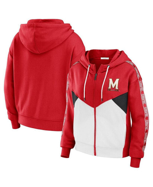 Women's Red Maryland Terrapins Colorblock Full-Zip Hoodie Jacket