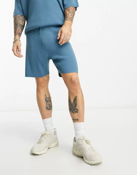 ASOS DESIGN – Shorts aus leichtem Strickmaterial in Blau, Kombiteil