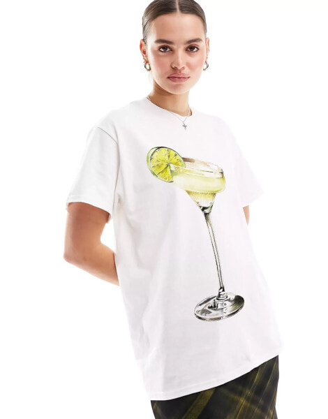 ASOS DESIGN oversized t-shirt with lime cocktail drink graphic in white