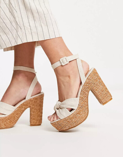 South Beach straw chunky heel sandal in cream