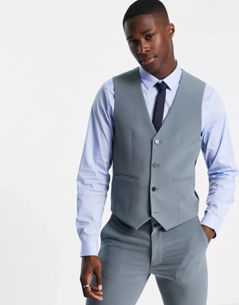 ASOS DESIGN super skinny suit waistcoat in muted blue