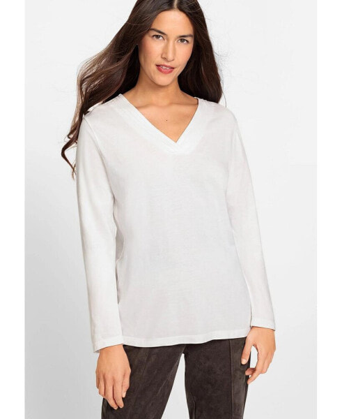 Women's Long Sleeve Solid V-Neck T-Shirt