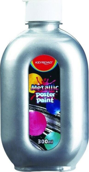 Keyroad Farba plakatowa KEYROAD, metaliczna, 300ml, butelka, srebrna