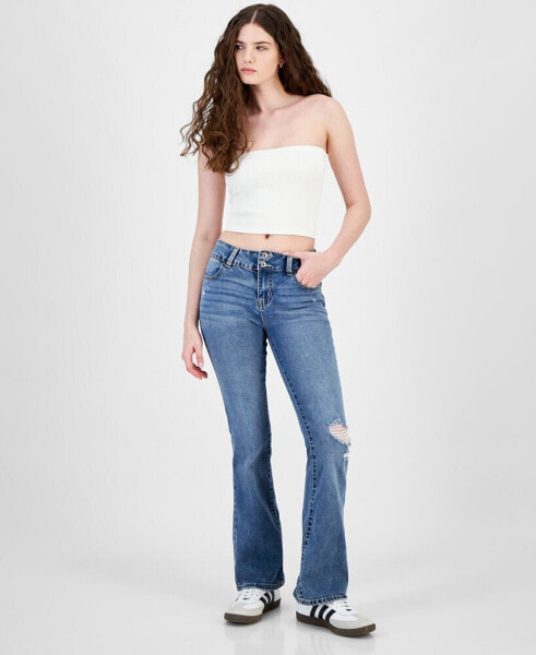 Juniors' Mid-Rise Distress Bootcut Jeans