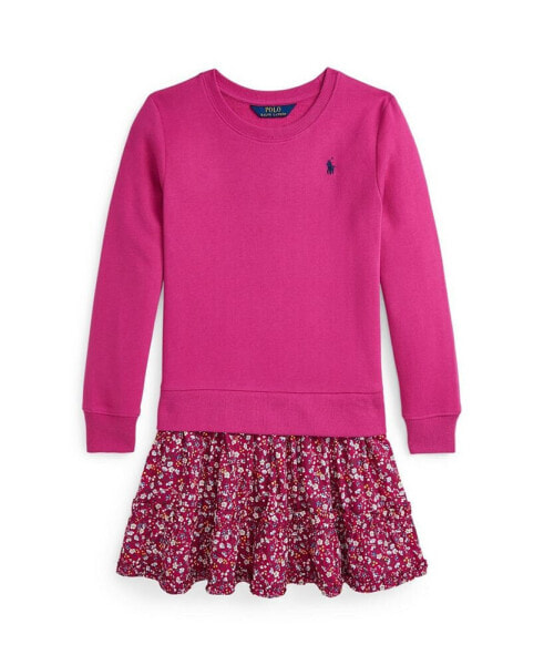 Big Girls Floral Woven-Skirt Fleece Dress