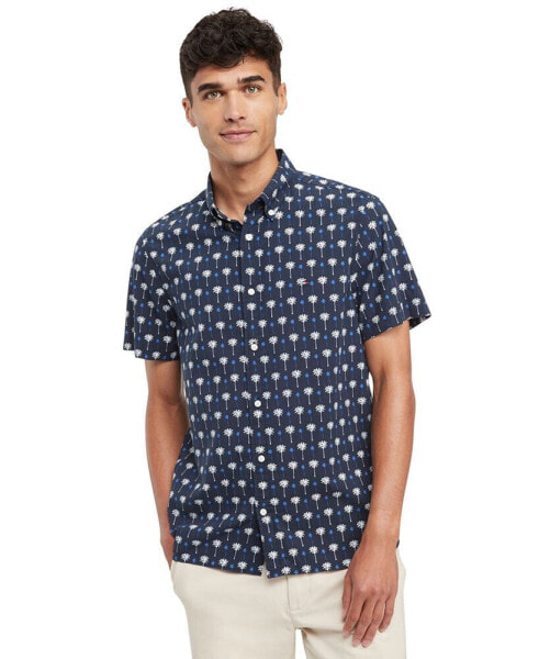 Men's Slim-Fit Short Sleeve Button-Front Palm Print Shirt