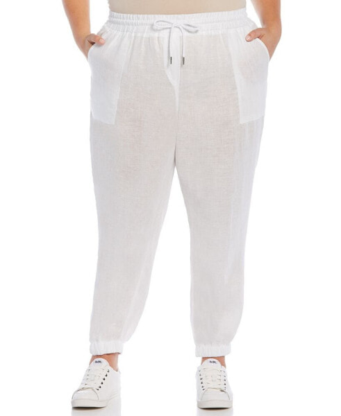 Plus Size Linen Drawstring Jogger Pants