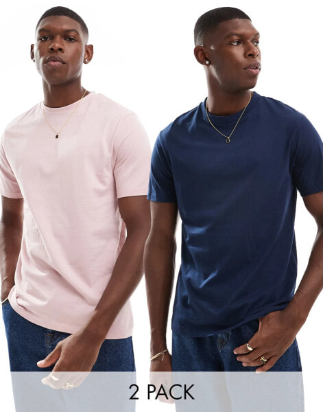 ASOS DESIGN 2 pack crew neck t-shirts in navy and pink