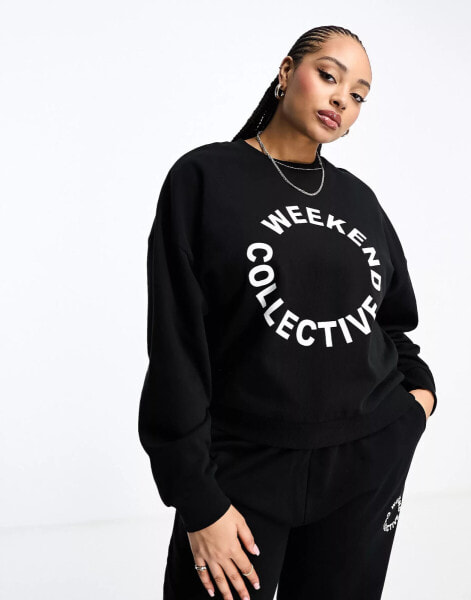 ASOS Weekend Collective Curve co-ord oversized sweatshirt with logo in black