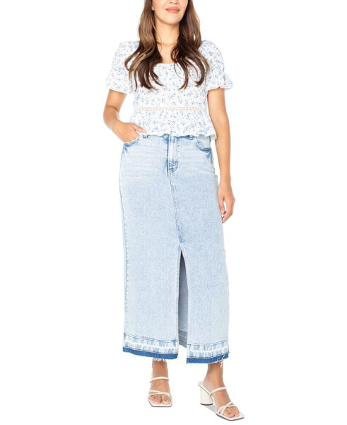 Juniors' Raw-Hem Denim Maxi Skirt