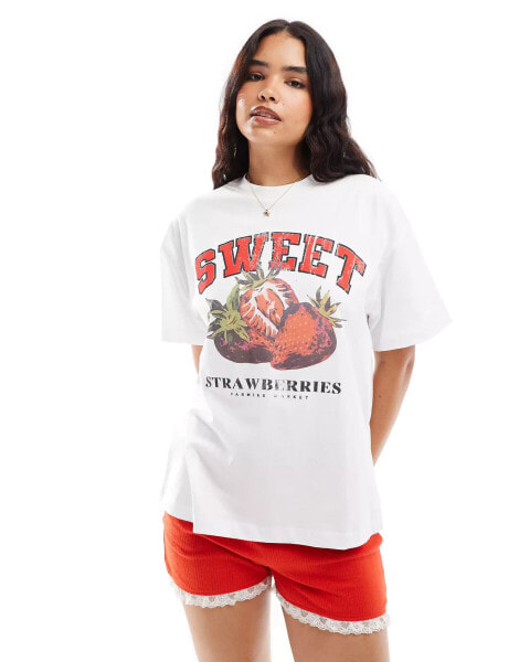 Miss Selfridge sweet strawberry graphic oversize tee