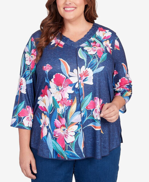 Plus Size In Full Bloom Placed Floral V-neck Top