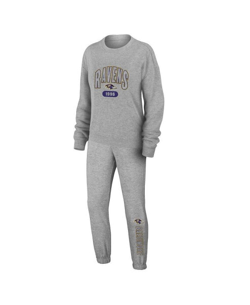 Women's Heather Gray Baltimore Ravens Knit Long Sleeve Tri-Blend T-shirt and Pants Sleep Set