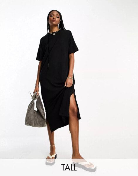 ONLY Tall oversized maxi t-shirt dress in black