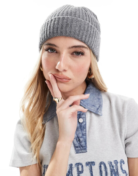 ASOS DESIGN fisherman rib beanie in grey marl