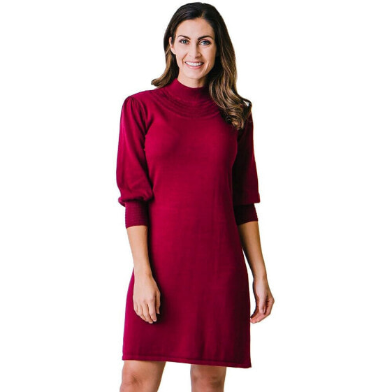 Women's Long Puff Sleeve Mock Neck Sweater Dress