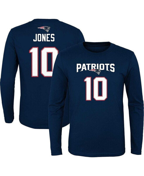 Big Boys Mac Jones Navy New England Patriots Mainliner Player Name and Number Long Sleeve T-shirt