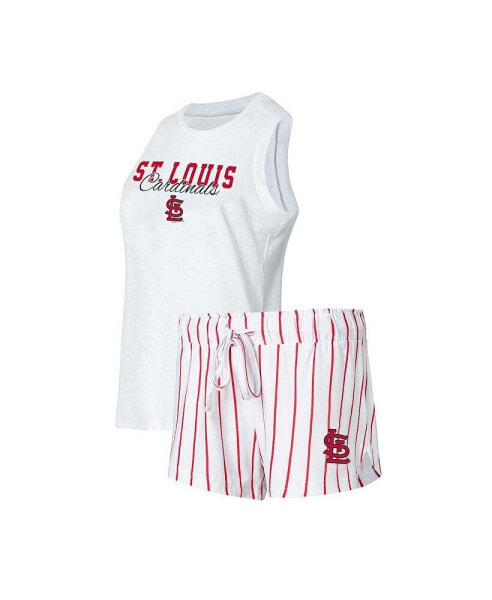 Женская пижама Concepts Sport Womens White St. Louis Cardinals Reel Pinstripe Tank Top and Shorts Sleep Set