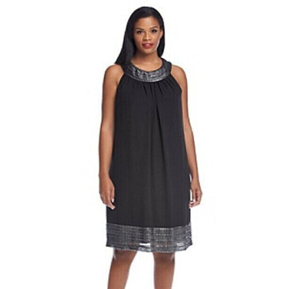 Style & Co Women's Sleeveless Metallic Trim Shift Dress Black L