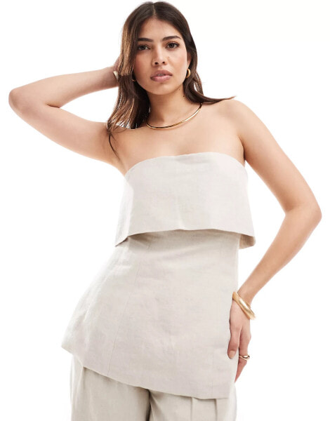 Pretty Lavish linen blend bandeau top co-ord in stone