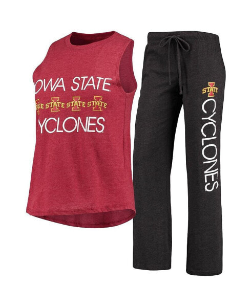 Женская пижама Concepts Sport Womens Cardinal, Black Iowa State Cyclones Team Tank Top and Pants Sleep Set