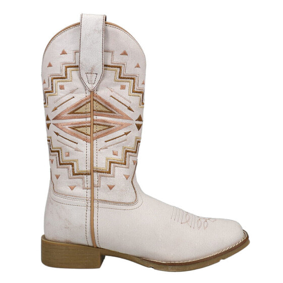 Roper Monterey Aztec Southwest Square Toe Cowboy Womens White Casual Boots 09-0