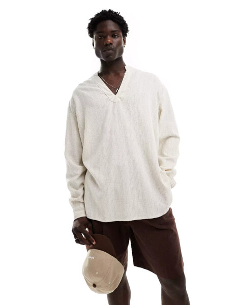 ASOS DESIGN 90s oversized overhead beachy shirt in neutral