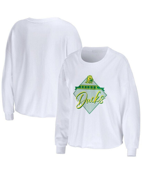 Women's White Oregon Ducks Diamond Long Sleeve Cropped T-shirt