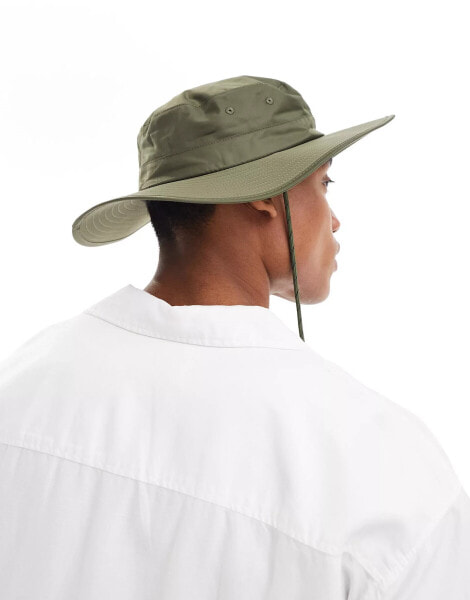 ASOS DESIGN safari bucket hat in nylon with contrast puller in khaki