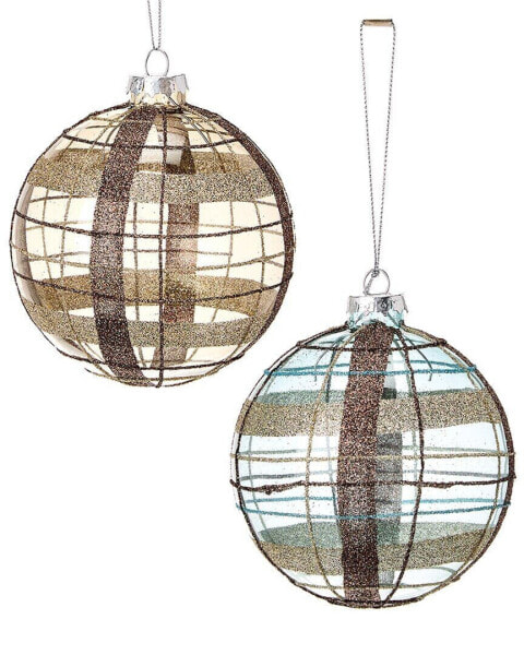 Kurt Adler 100Mm Plaid Glass Ball Christmas Ornaments Multicolor