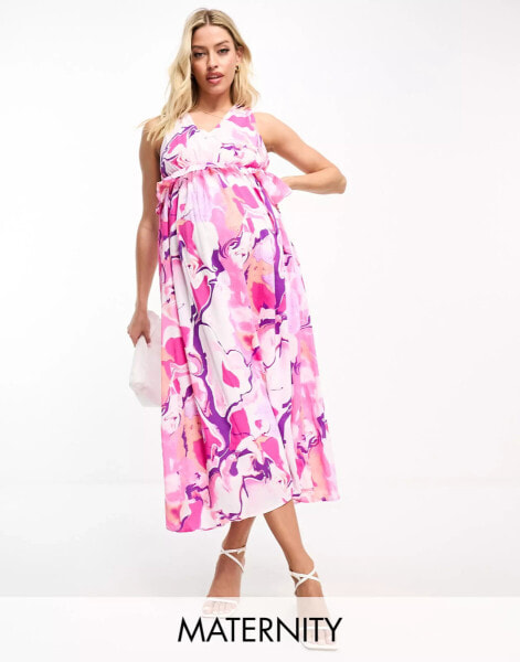 Mamalicious Maternity sleeveless midi dress in pink florals