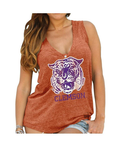 Women's Clemson Tigers Orange Relaxed Henley Tank Top