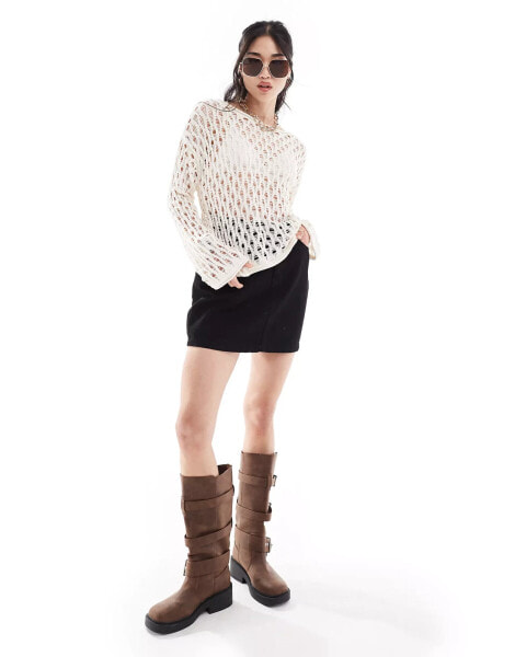 Pimkie open knit crochet jumper in ecru