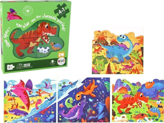 LeanToys Puzzle Układanka Świat Dinozaurów 4 w 1 Dinozaury 4 Obrazki 73 El.