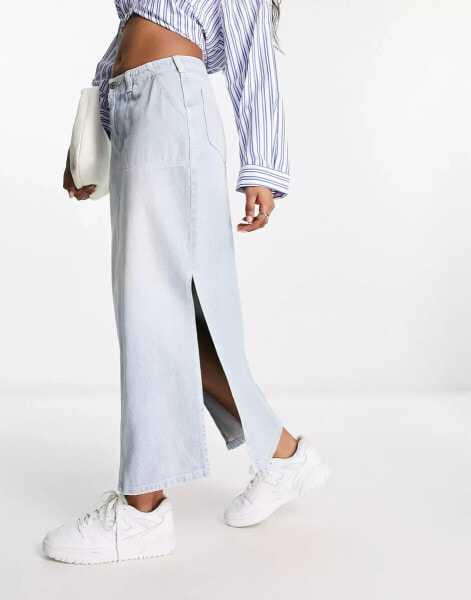 ASOS DESIGN denim cargo maxi skirt in bleach